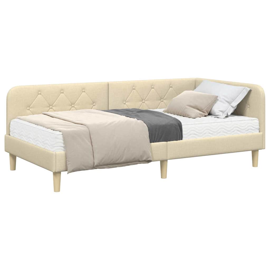 Cadre de lit d'angle Crème 90 x 200 cm tissu - XIOS