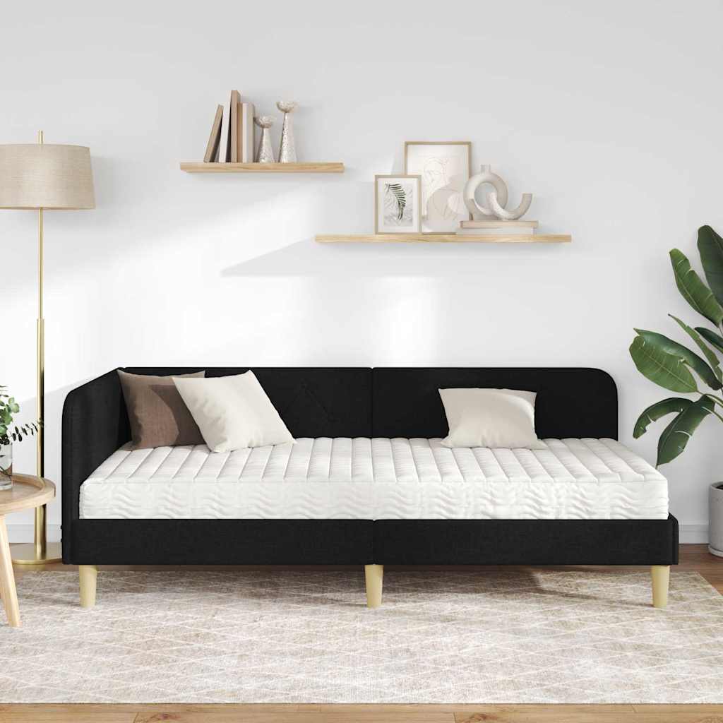 Cadre de lit d'angle Noir 100 x 200 cm tissu - XIOS