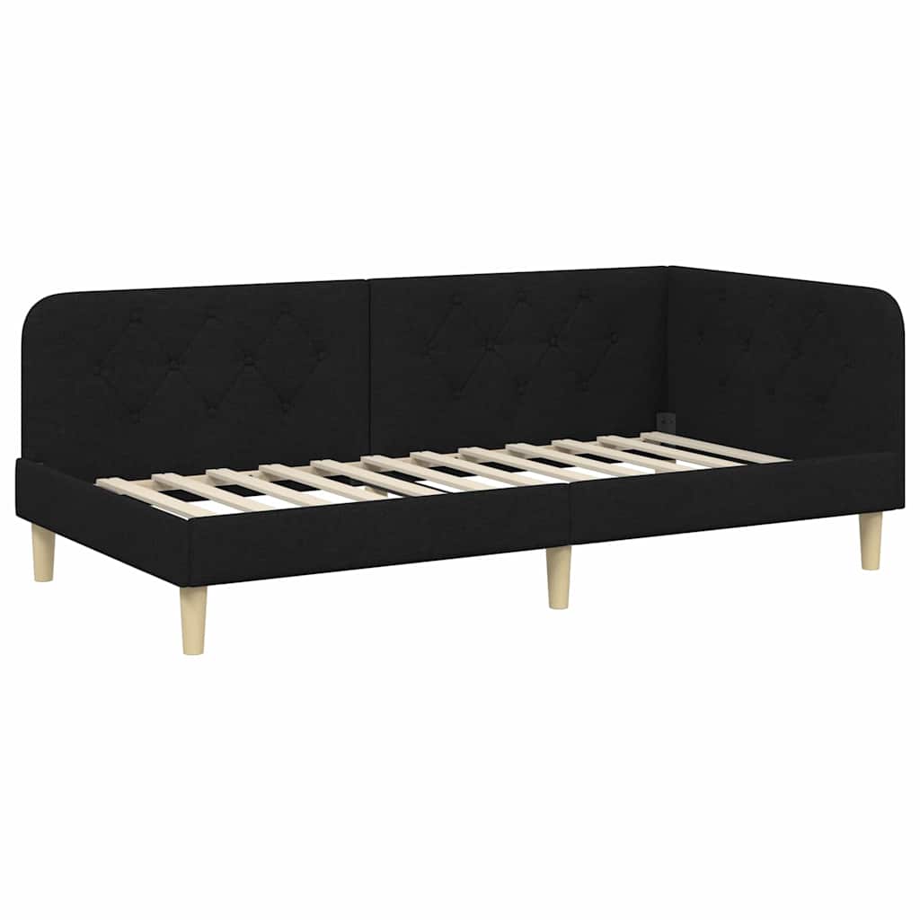 Cadre de lit d'angle Noir 100 x 200 cm tissu - XIOS