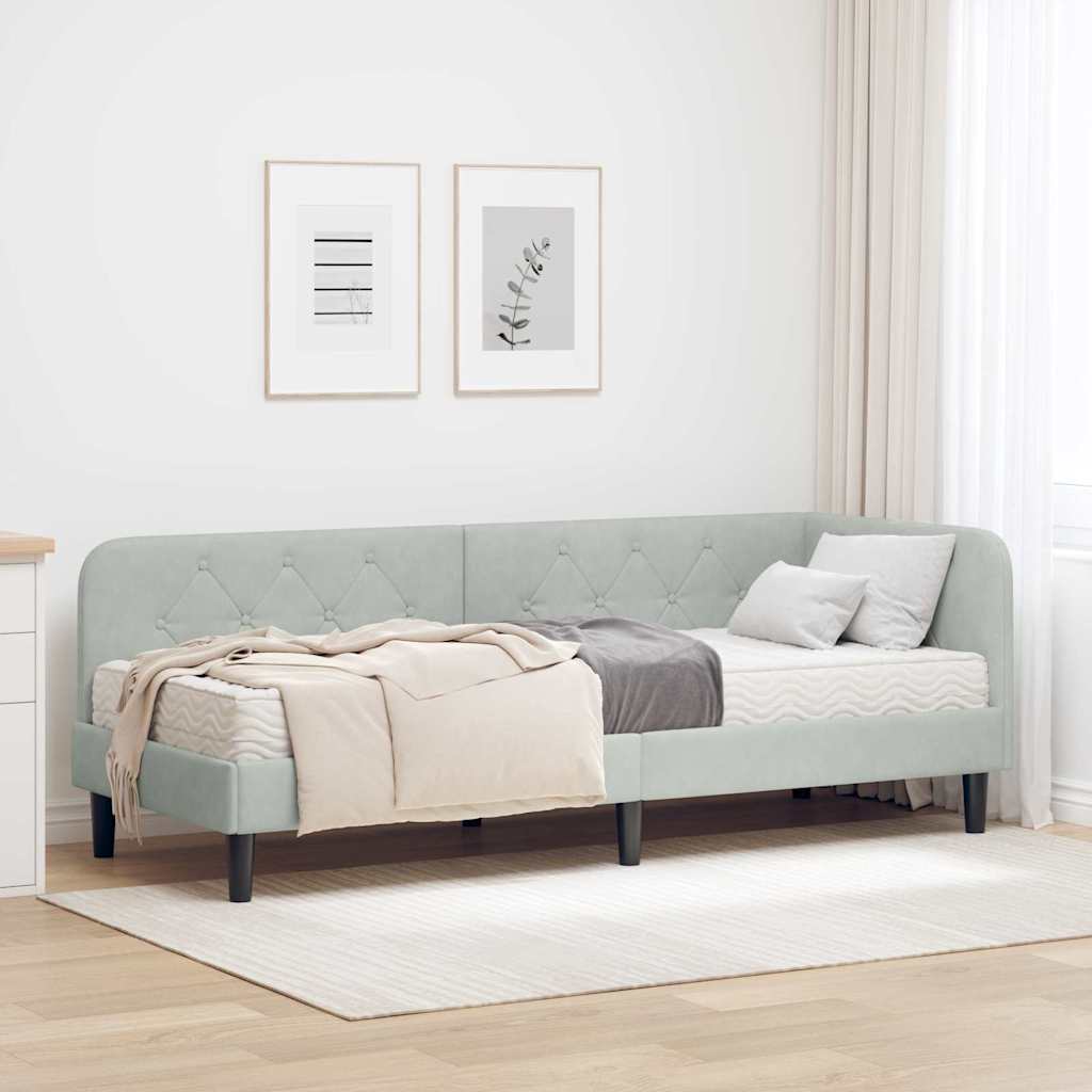 Cadre de lit d'angle Gris clair 80 x 200 cm Velours - XIOS