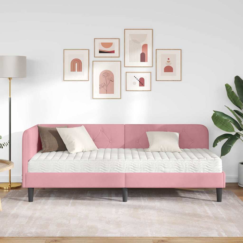 Cadre de lit d'angle Rose 80 x 200 cm Velours - XIOS