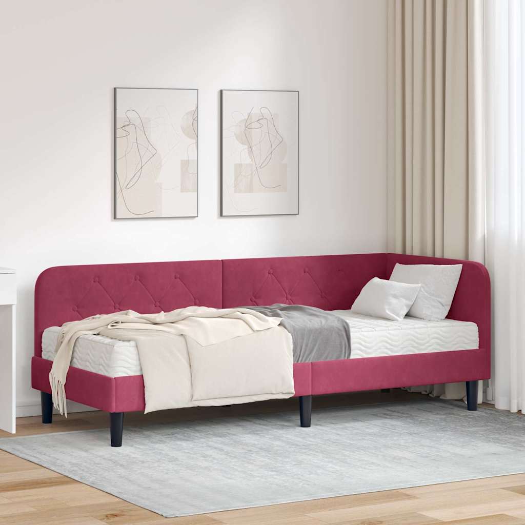 Cadre de lit d'angle Bordeaux 80 x 200 cm Velours - XIOS