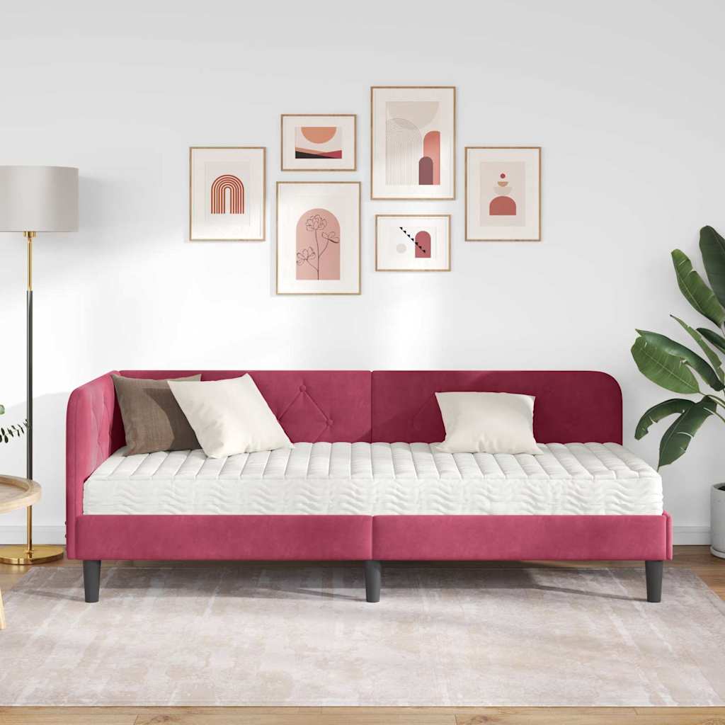 Cadre de lit d'angle Bordeaux 80 x 200 cm Velours - XIOS