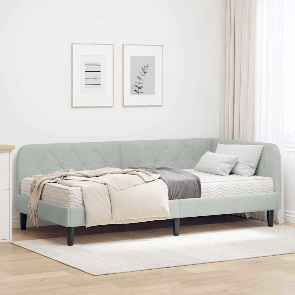 Cadre de lit d'angle Gris clair 90 x 190 cm Velours - XIOS