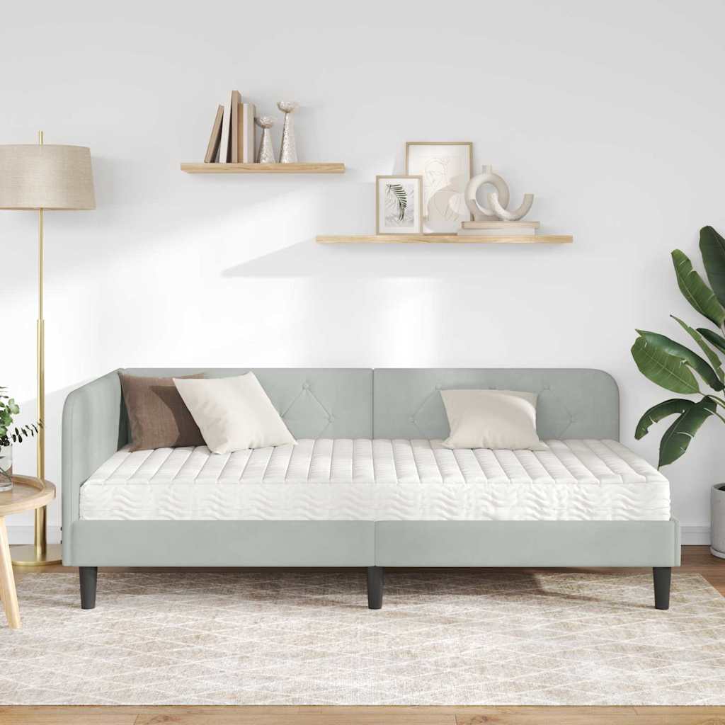 Cadre de lit d'angle Gris clair 90 x 190 cm Velours - XIOS