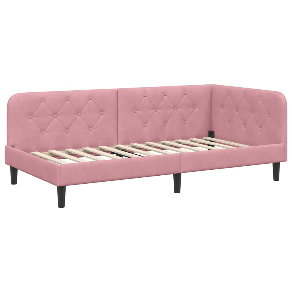 Cadre de lit d'angle Rose 90 x 190 cm Velours - XIOS