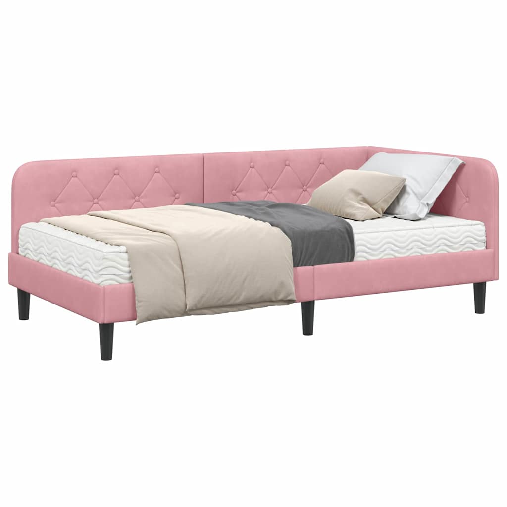 Cadre de lit d'angle Rose 90 x 190 cm Velours - XIOS