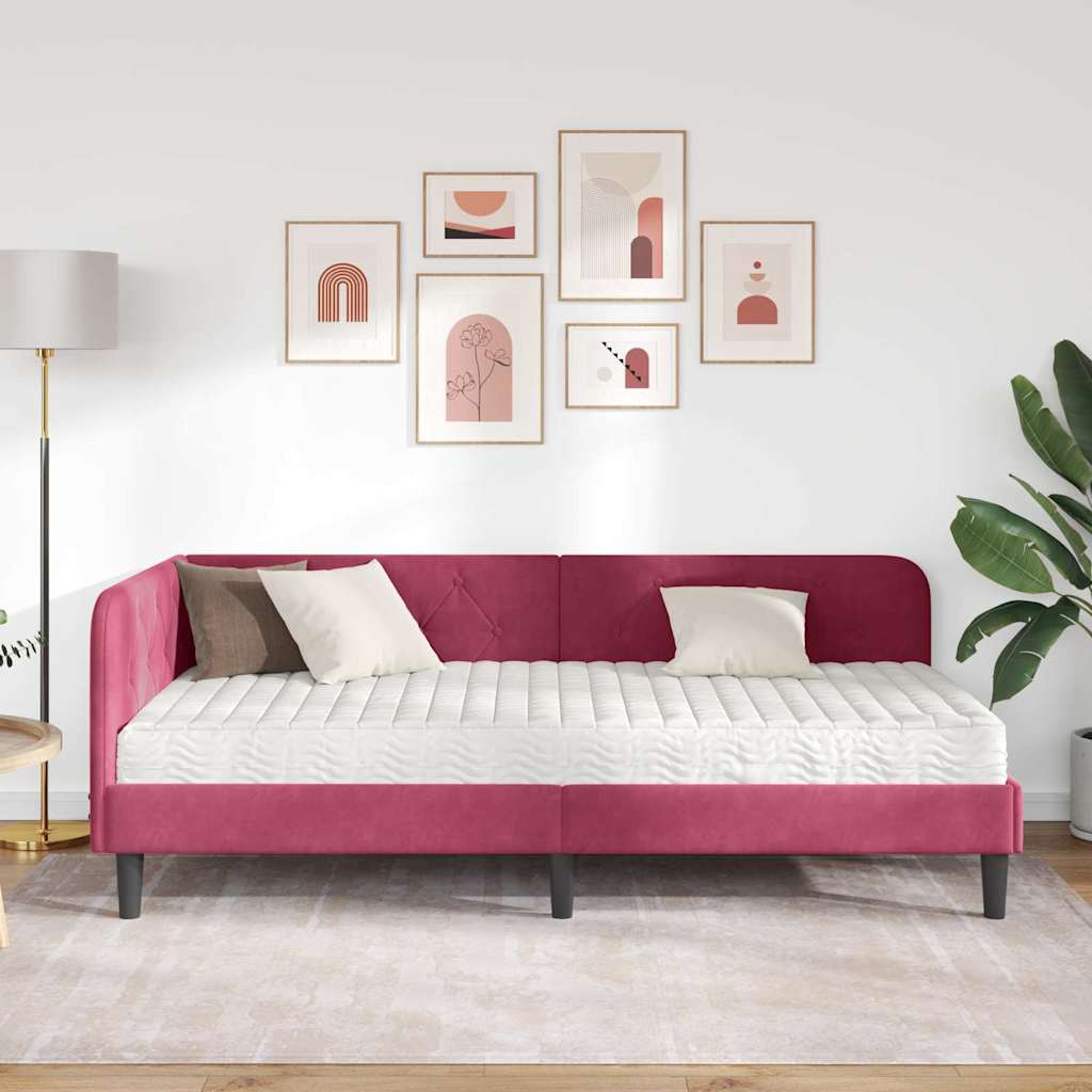 Cadre de lit d'angle Bordeaux 90 x 190 cm Velours - XIOS