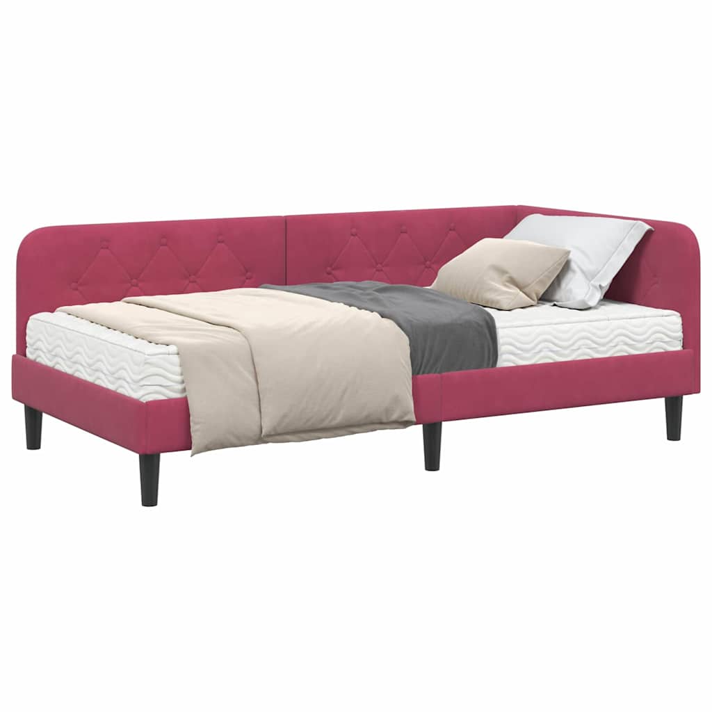 Cadre de lit d'angle Bordeaux 90 x 190 cm Velours - XIOS