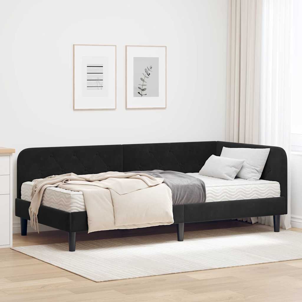 Cadre de lit d'angle Noir 90 x 190 cm Velours - XIOS