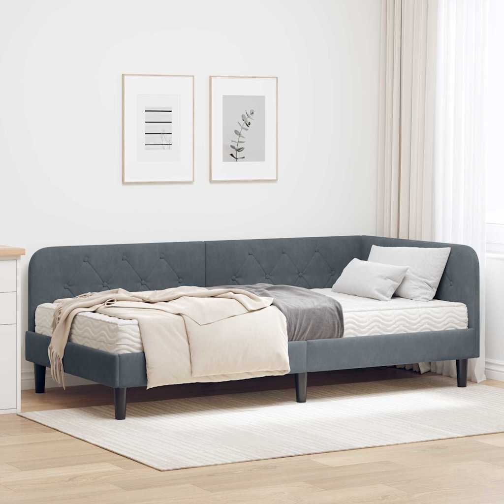 Cadre de lit d'angle Gris foncé 90 x 200 cm Velours - XIOS