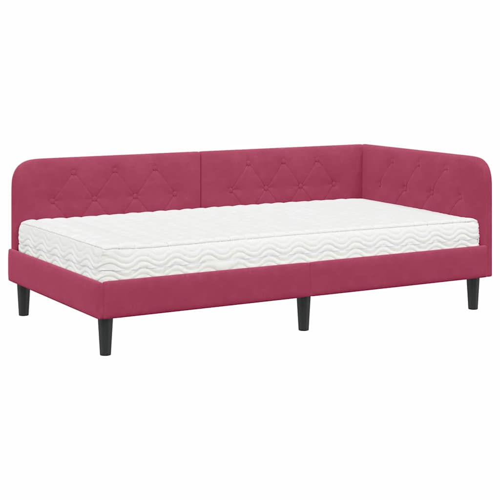 Cadre de lit d'angle Bordeaux 90 x 200 cm Velours - XIOS
