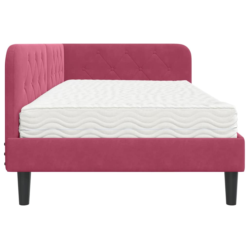 Cadre de lit d'angle Bordeaux 90 x 200 cm Velours - XIOS