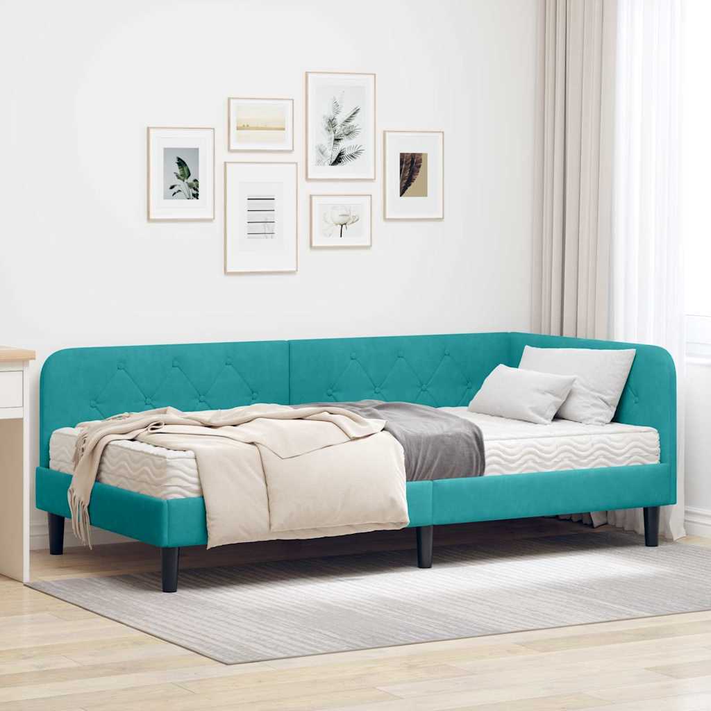 Cadre de lit d'angle Turquoise 100 x 200 cm Velours - XIOS