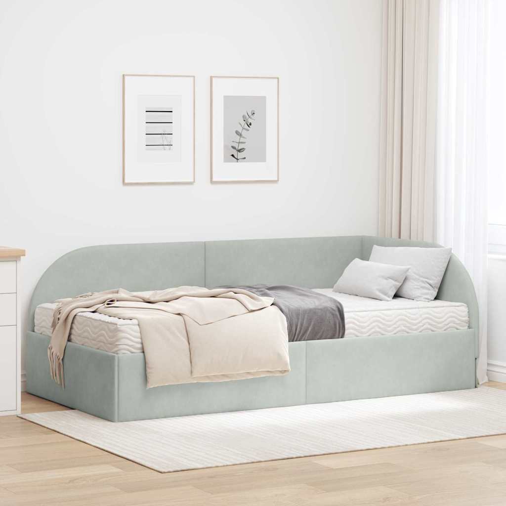 Cadre de lit d'angle avec matelas 2 pcs Gris clair Velours - XIOS