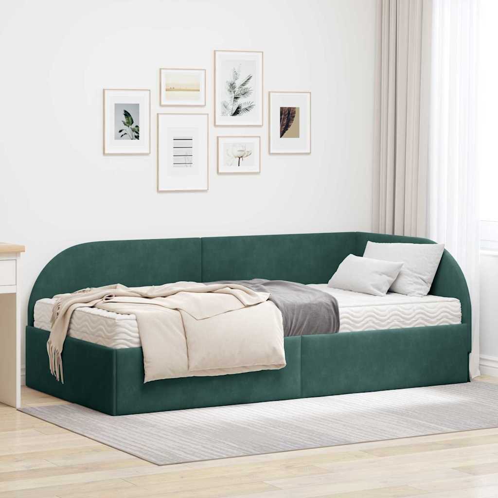 Cadre de lit d'angle avec matelas 2 pcs Vert Velours - XIOS