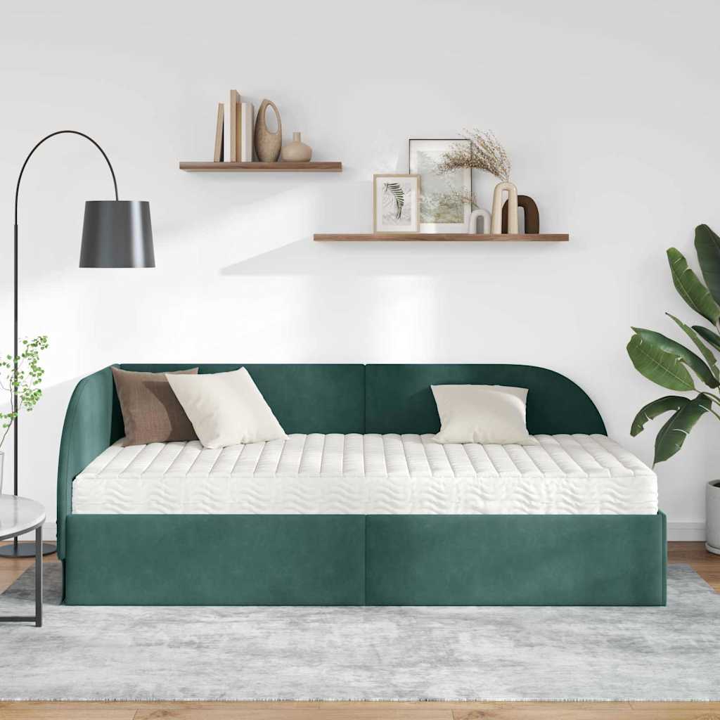 Cadre de lit d'angle avec matelas 2 pcs Vert Velours - XIOS