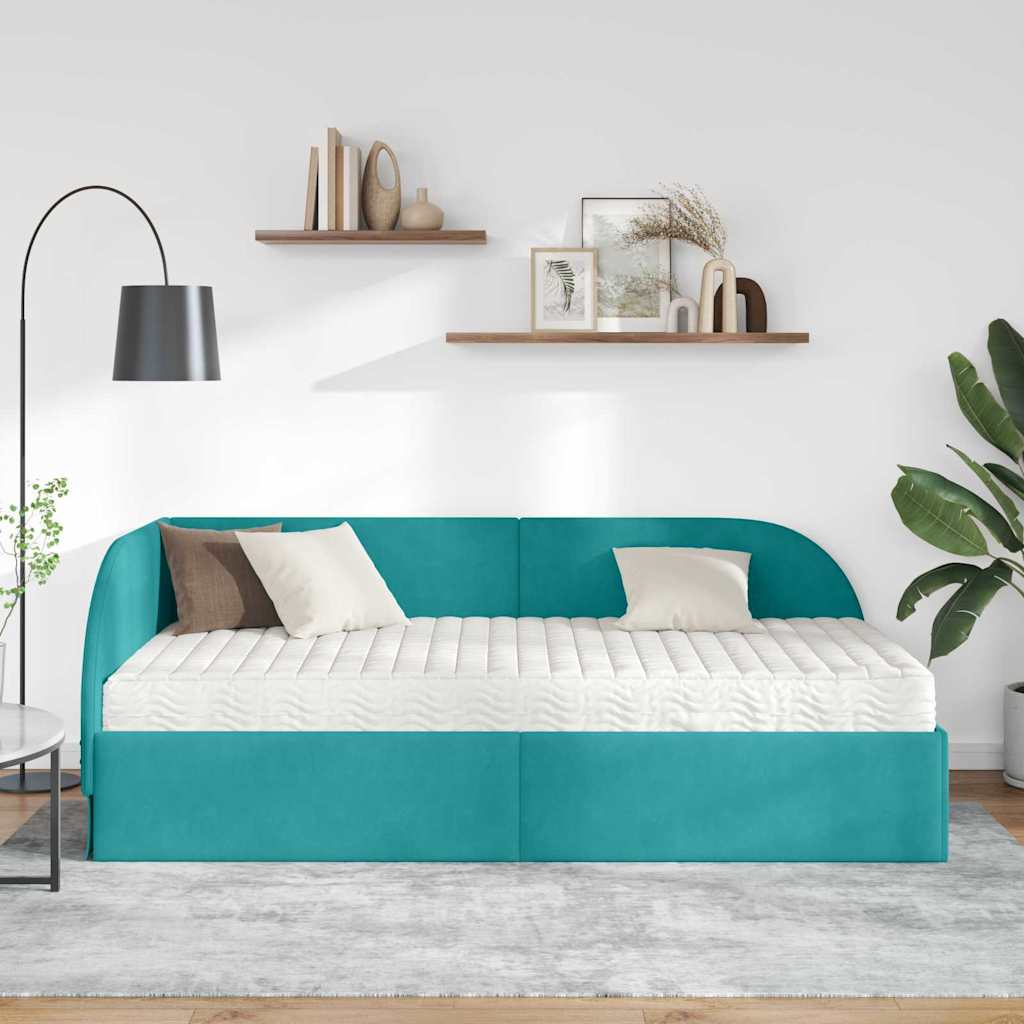 Cadre de lit d'angle avec matelas 2 pcs Turquoise Velours - XIOS