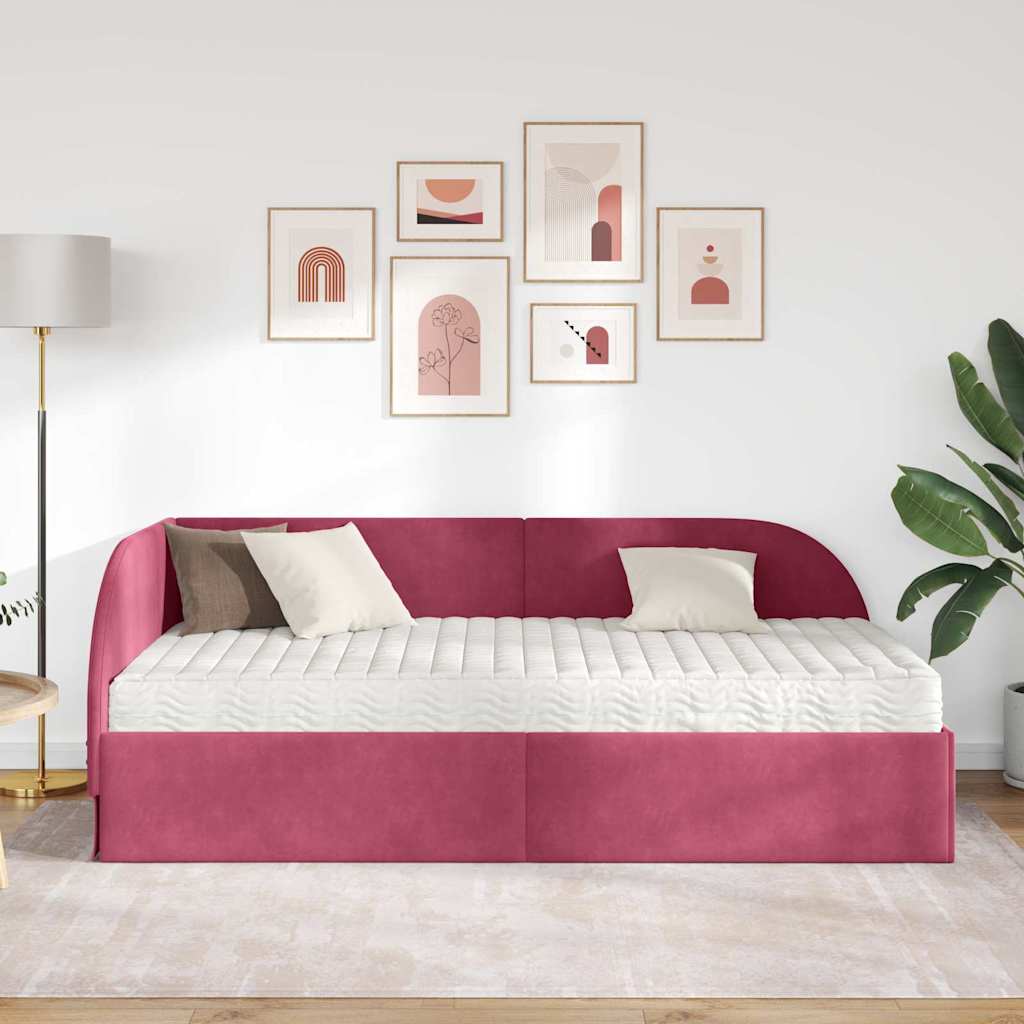 Cadre de lit d'angle avec matelas 2 pcs Vert Velours - XIOS