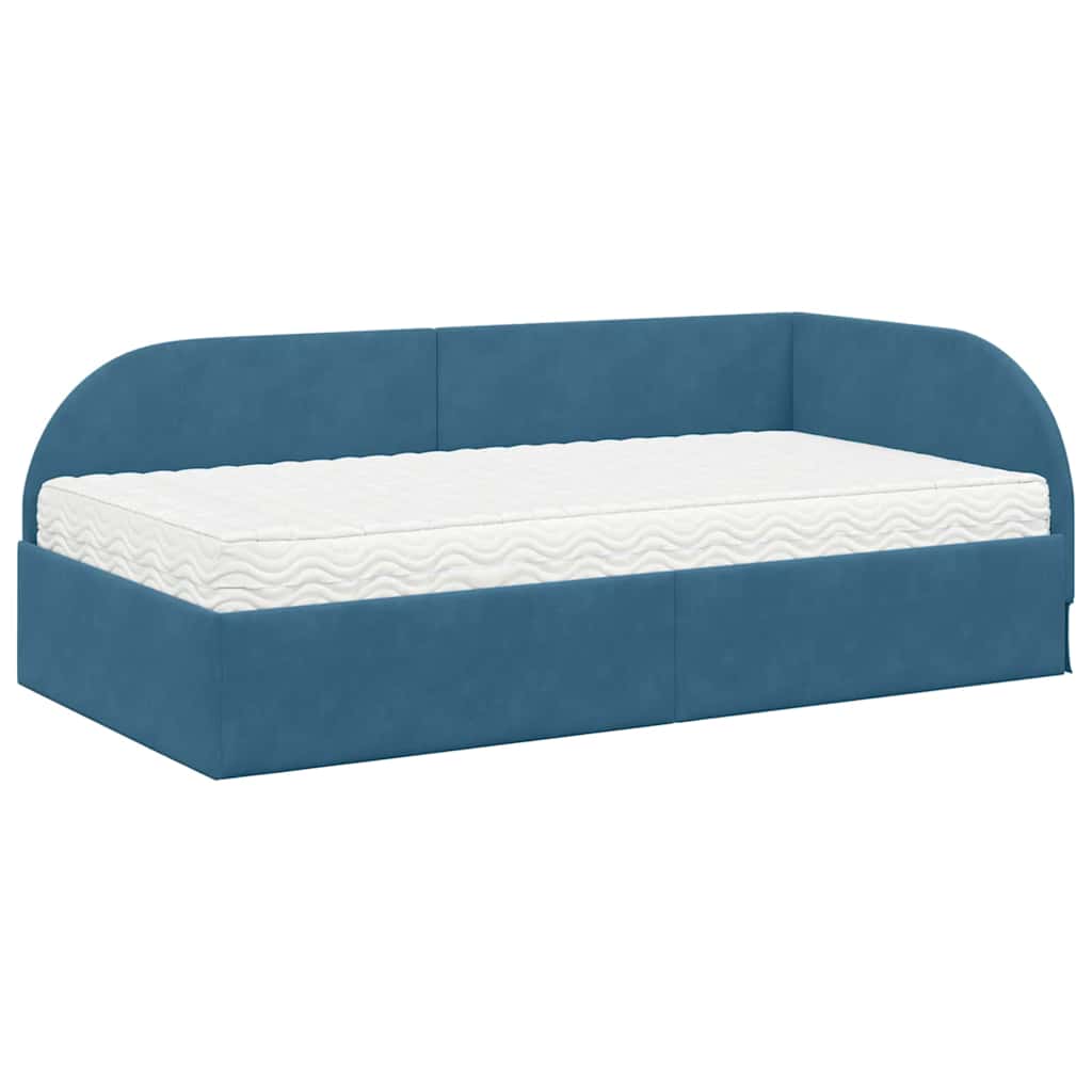 Cadre de lit d'angle avec matelas 2 pcs Bleu Velours - XIOS