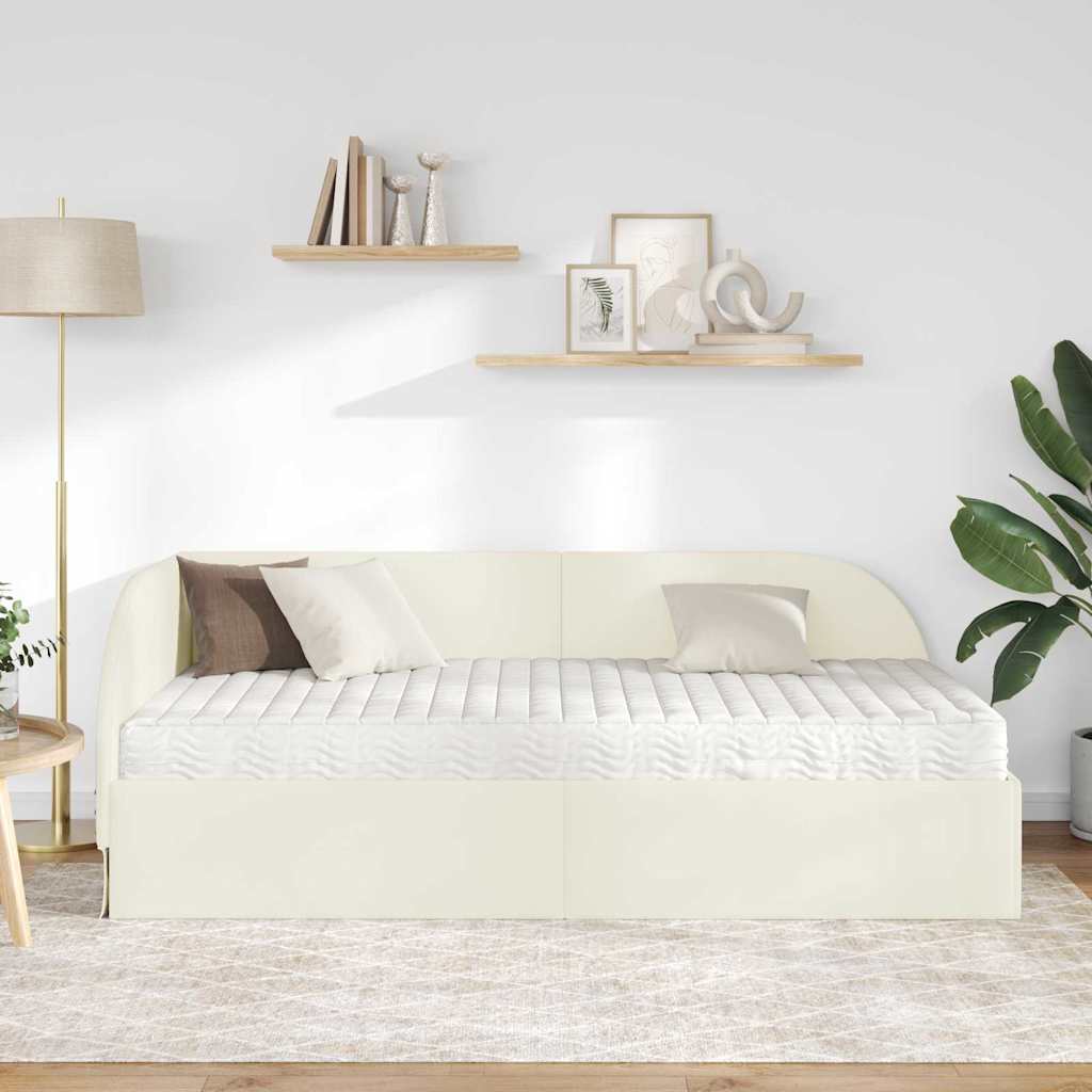 Cadre de lit d'angle avec matelas 2 pcs Crème Velours - XIOS
