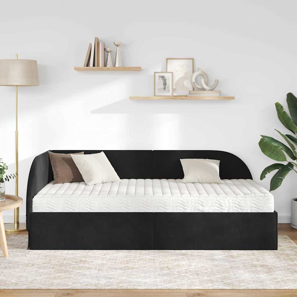 Cadre de lit d'angle avec matelas 2 pcs Noir Velours - XIOS