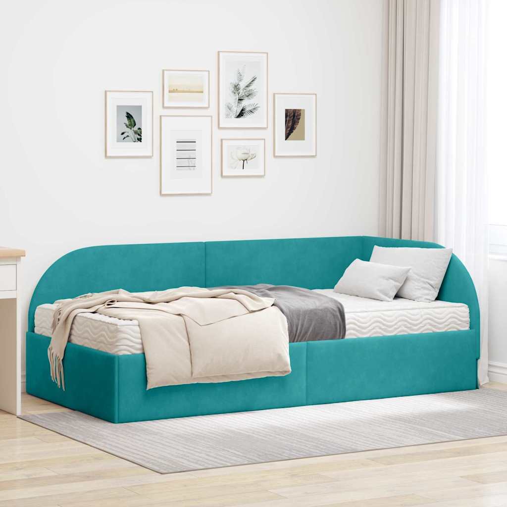 Cadre de lit d'angle avec matelas 2 pcs Turquoise Velours - XIOS