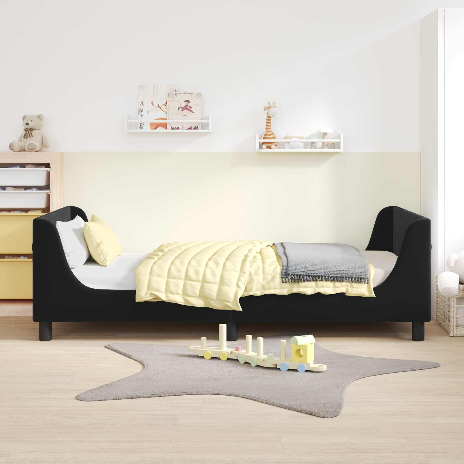Cadre de lit pour enfants avec tête de lit Noir 90 x 200 cm - XIOS