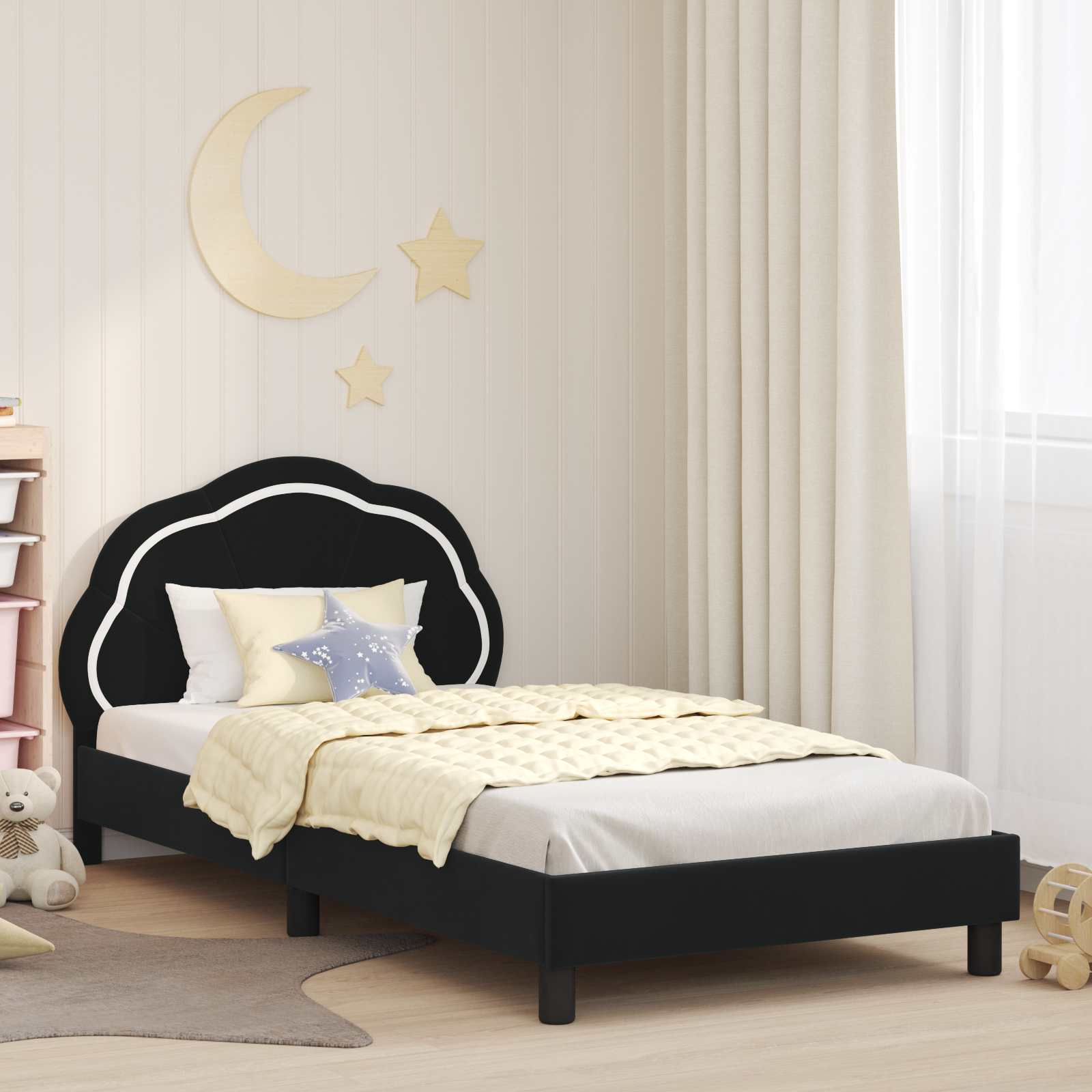 Cadre de lit pour enfants avec tête de lit Noir 90 x 200 cm - XIOS
