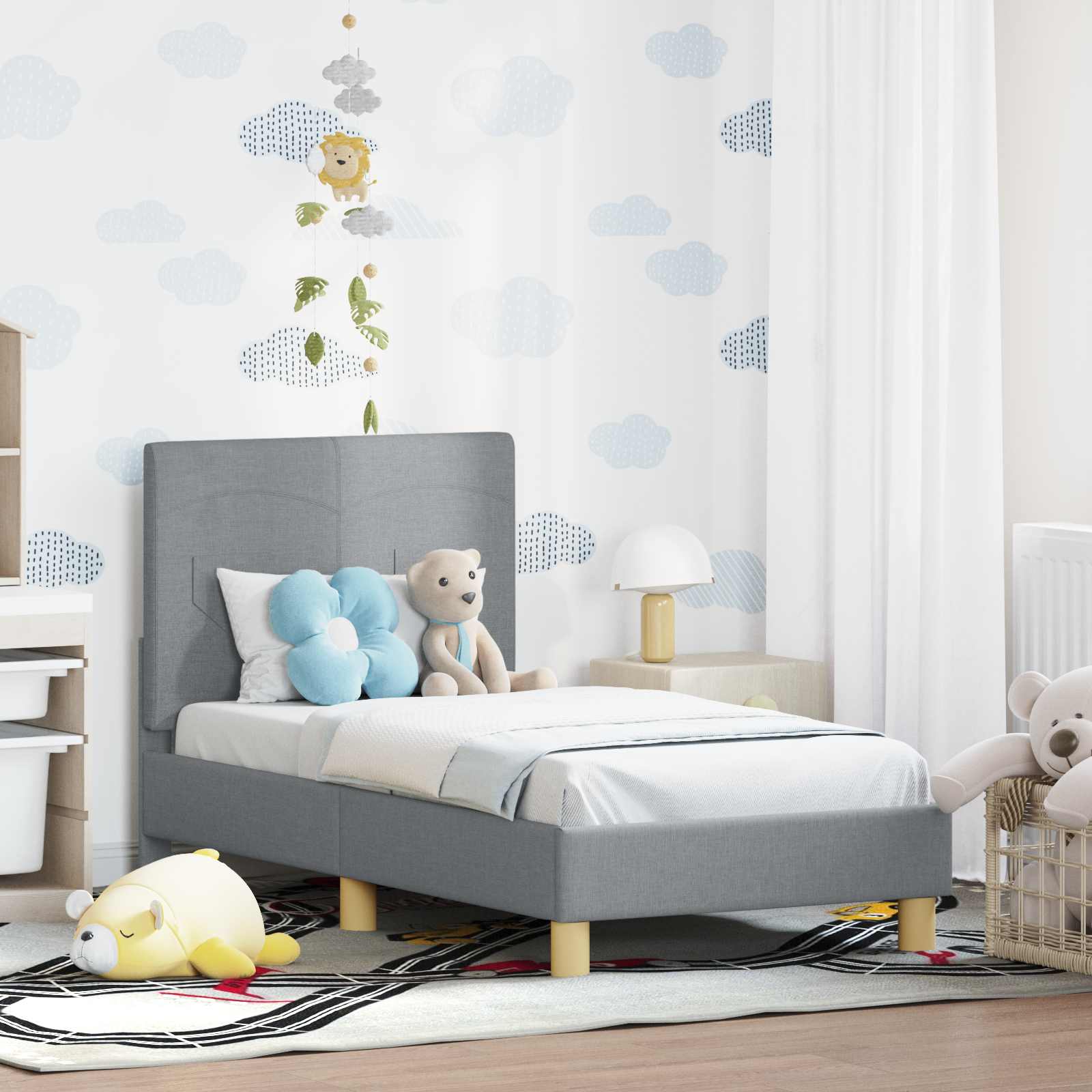 Cadre de lit pour tout-petit avec tête de lit Gris clair tissu - XIOS