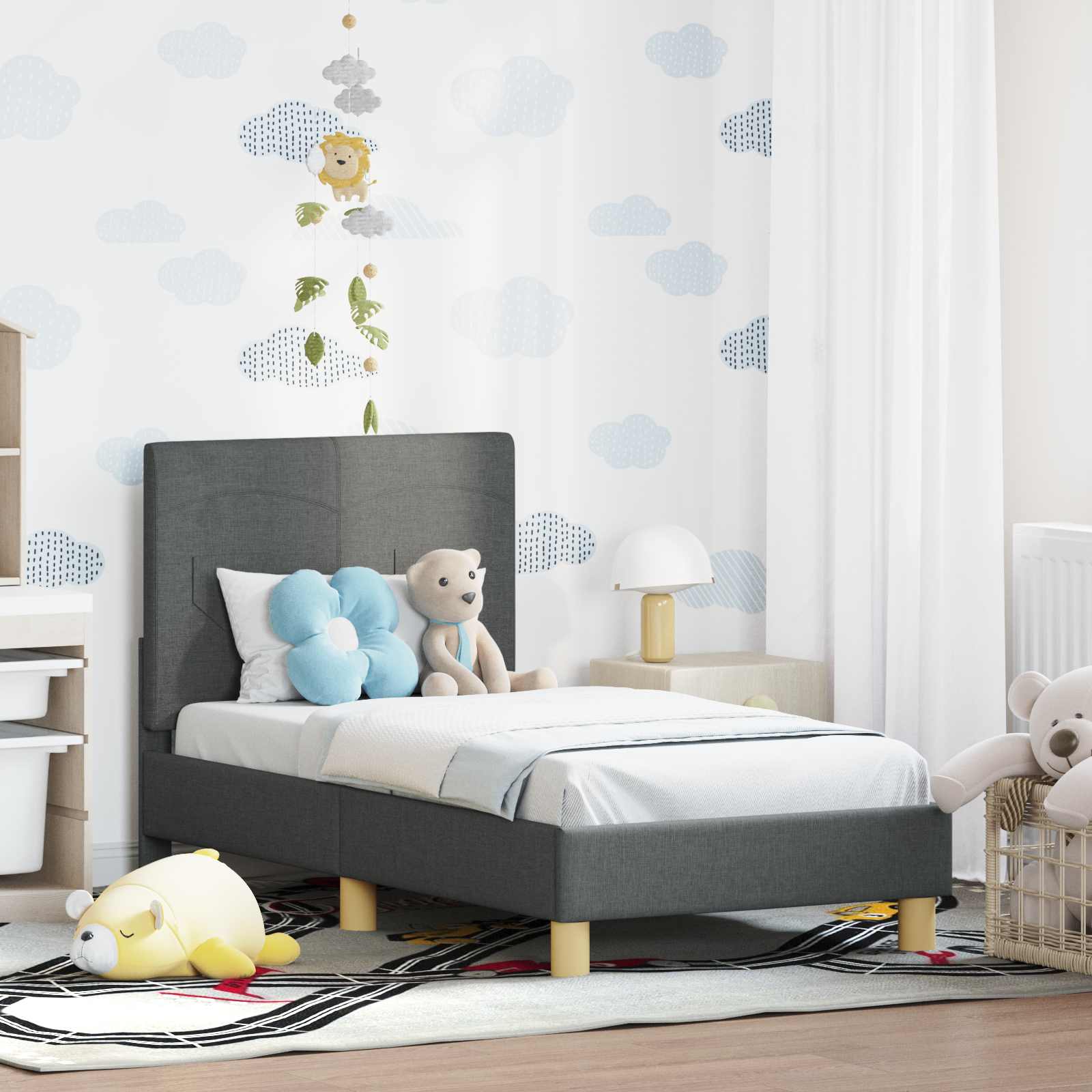 Cadre de lit pour tout-petit avec tête de lit Gris foncé tissu - XIOS