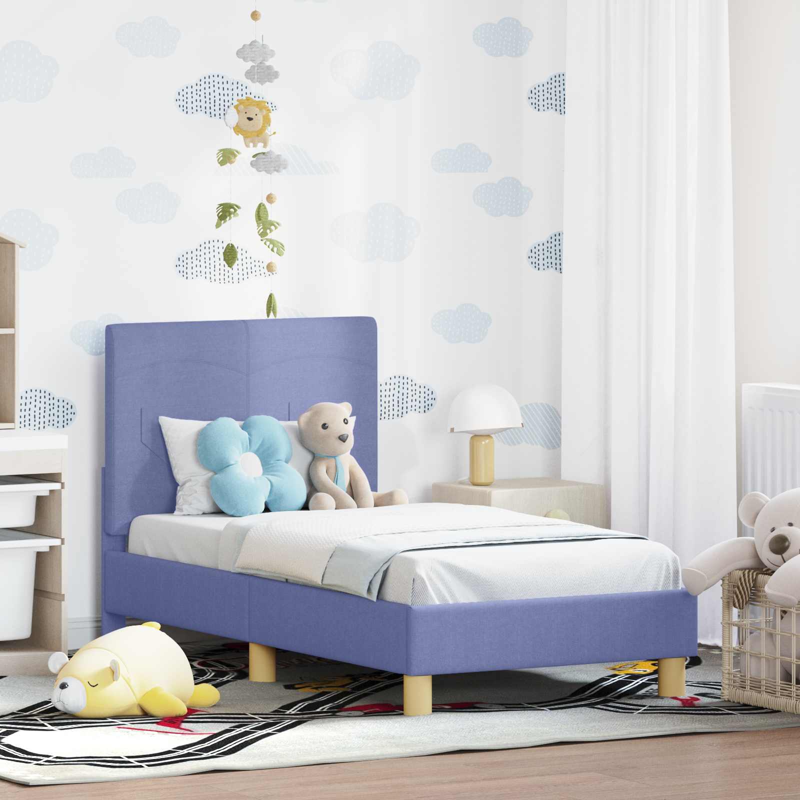 Cadre de lit pour tout-petit avec tête de lit Bleu denim tissu - XIOS