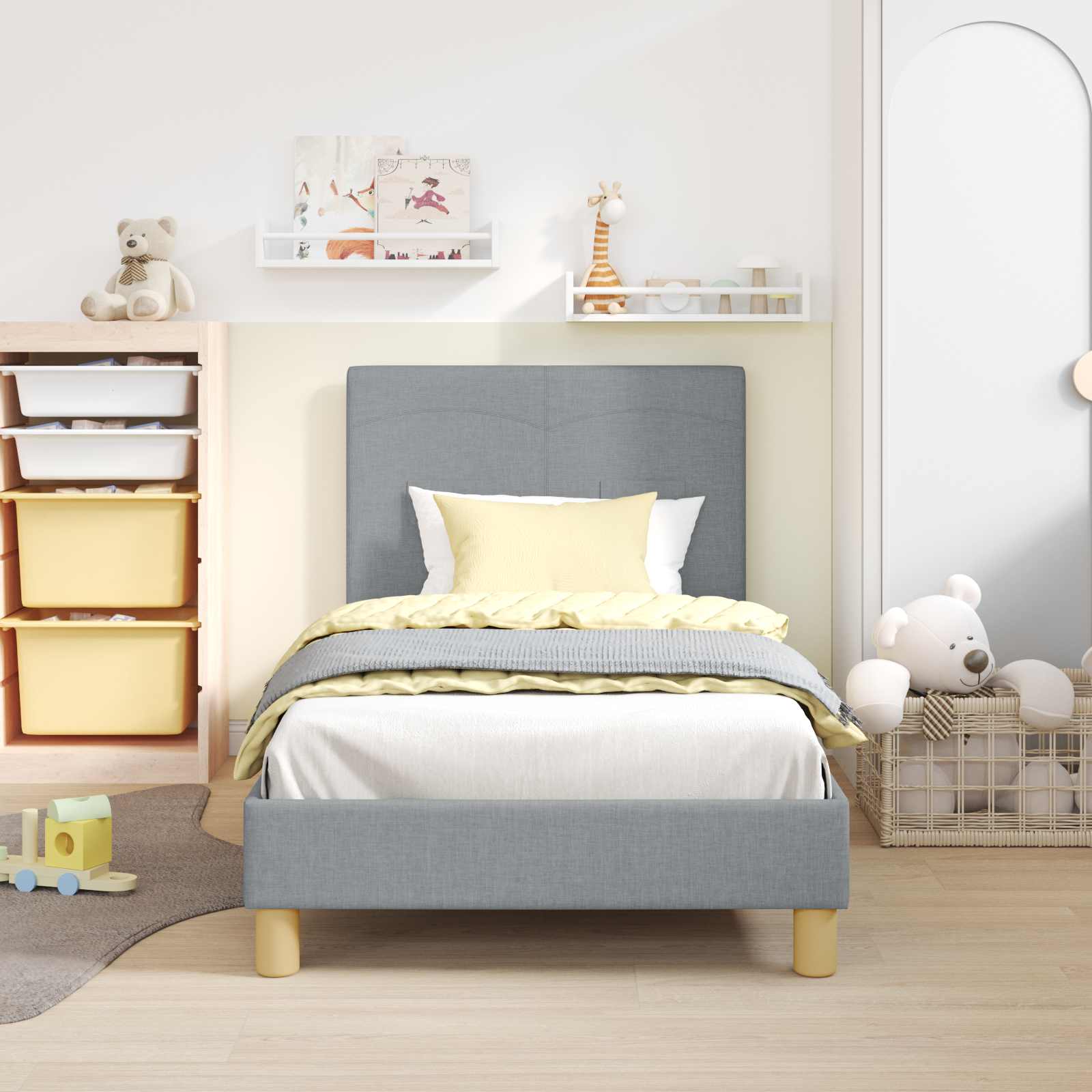 Cadre de lit pour enfants avec tête de lit Gris clair tissu - XIOS