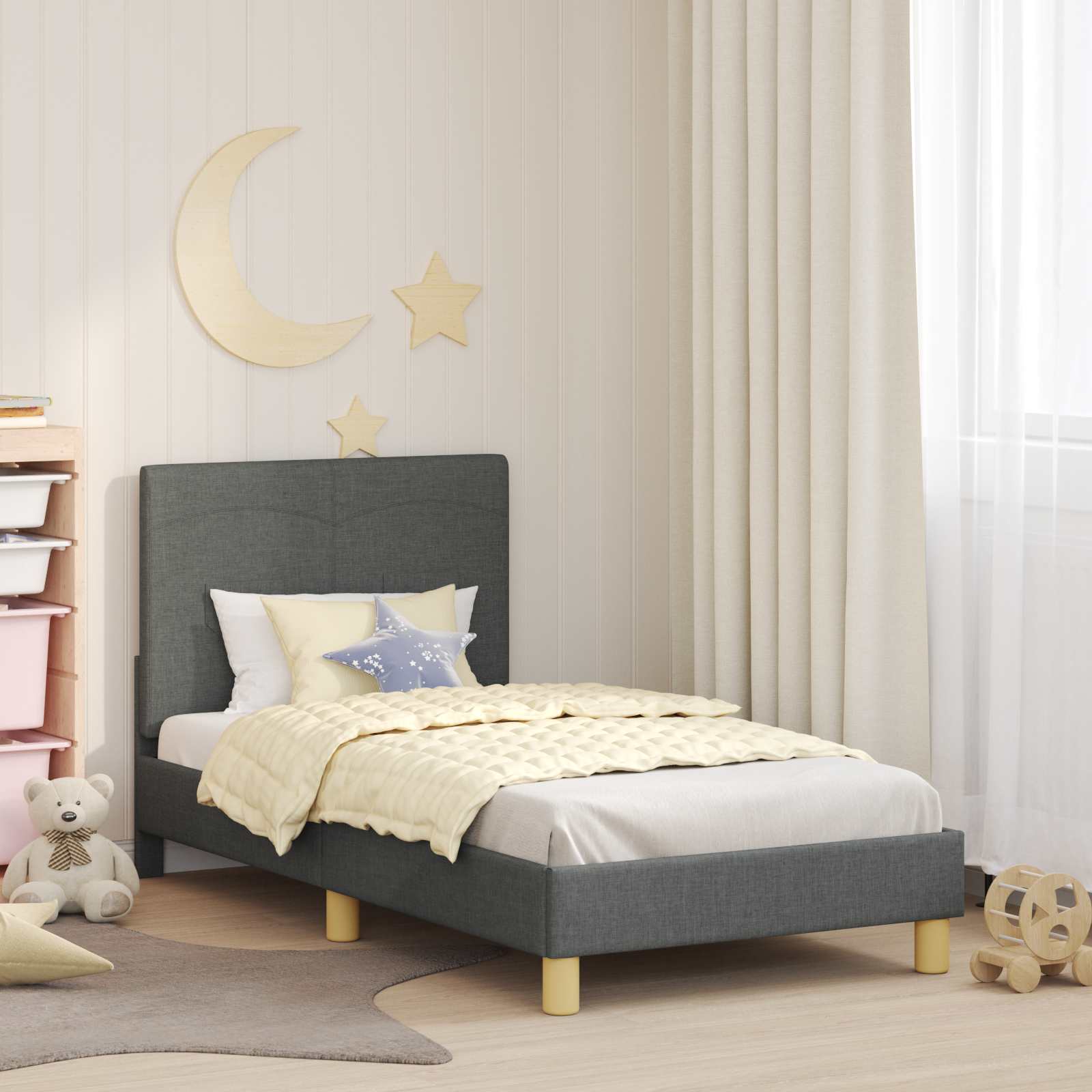 Cadre de lit pour enfants avec tête de lit Gris foncé tissu - XIOS