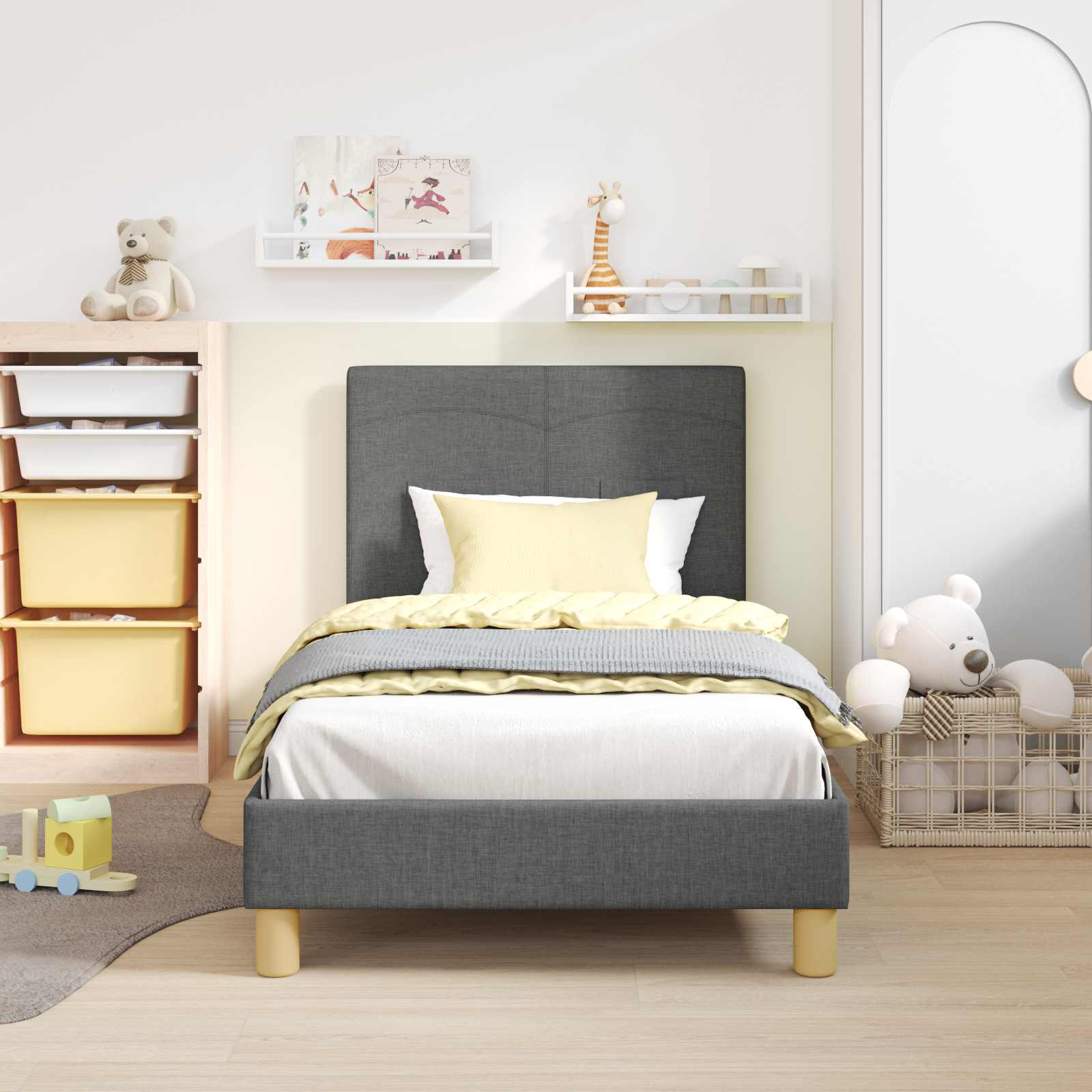 Cadre de lit pour enfants avec tête de lit Gris foncé tissu - XIOS