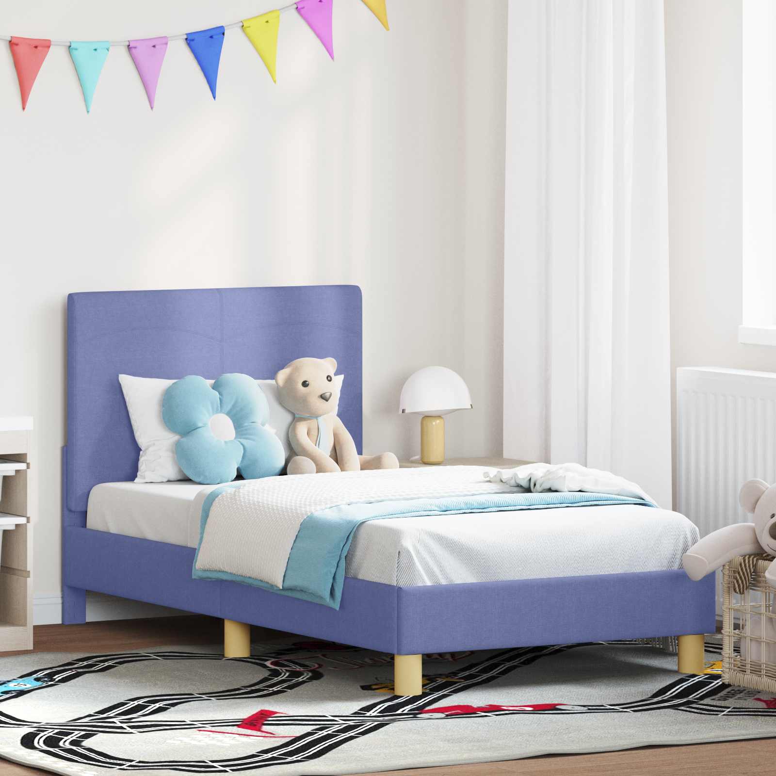 Cadre de lit pour enfants avec tête de lit Bleu denim tissu - XIOS