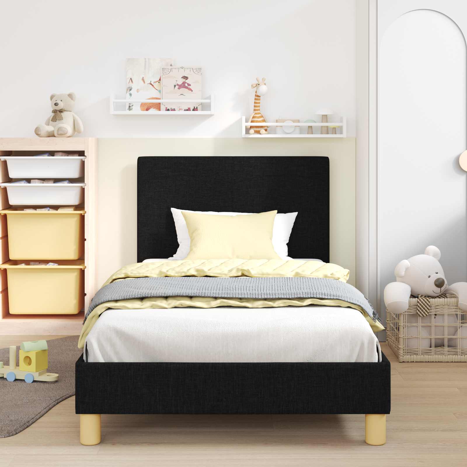 Cadre de lit pour enfants avec tête de lit Noir 90 x 190 cm - XIOS