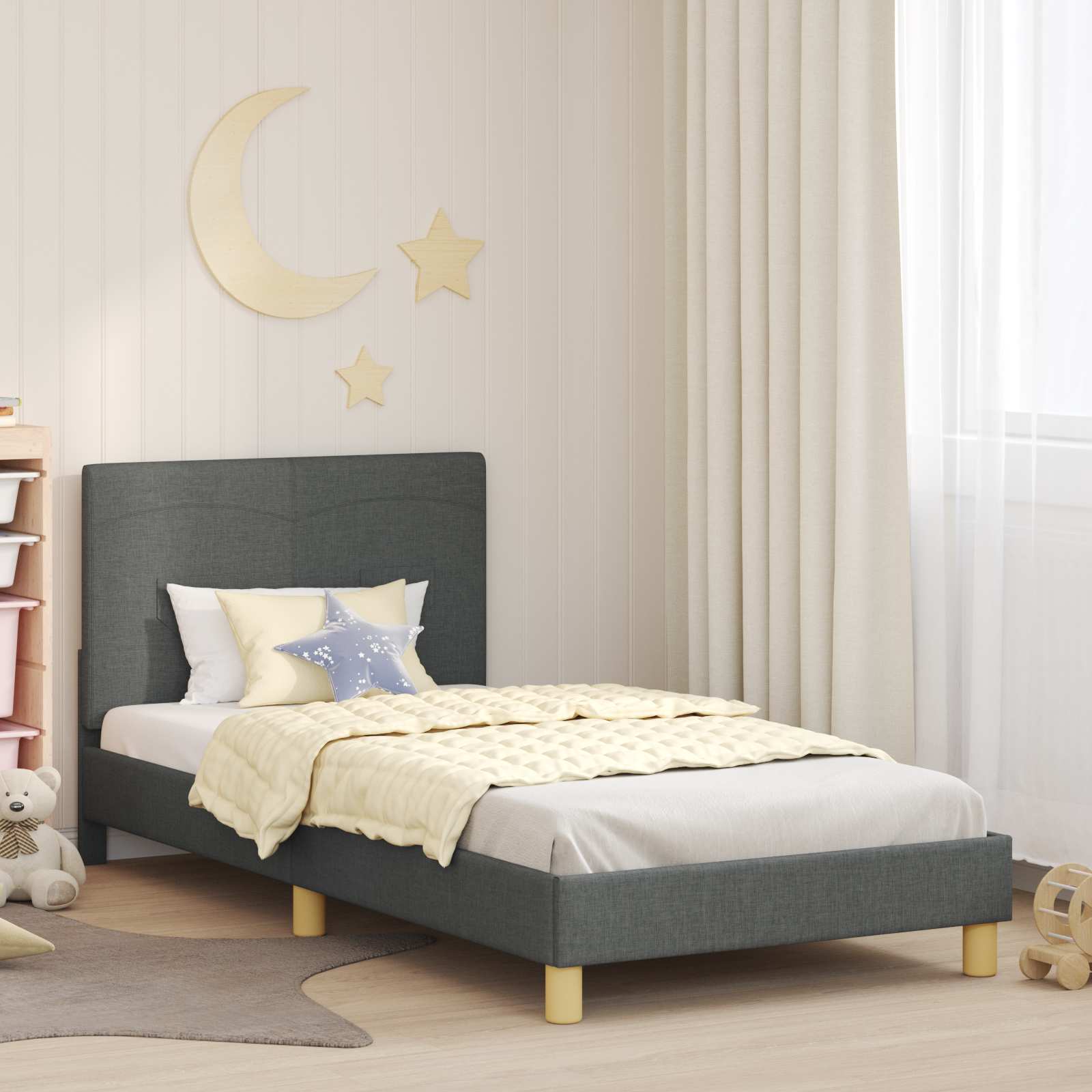 Cadre de lit pour enfants avec tête de lit Gris foncé tissu - XIOS