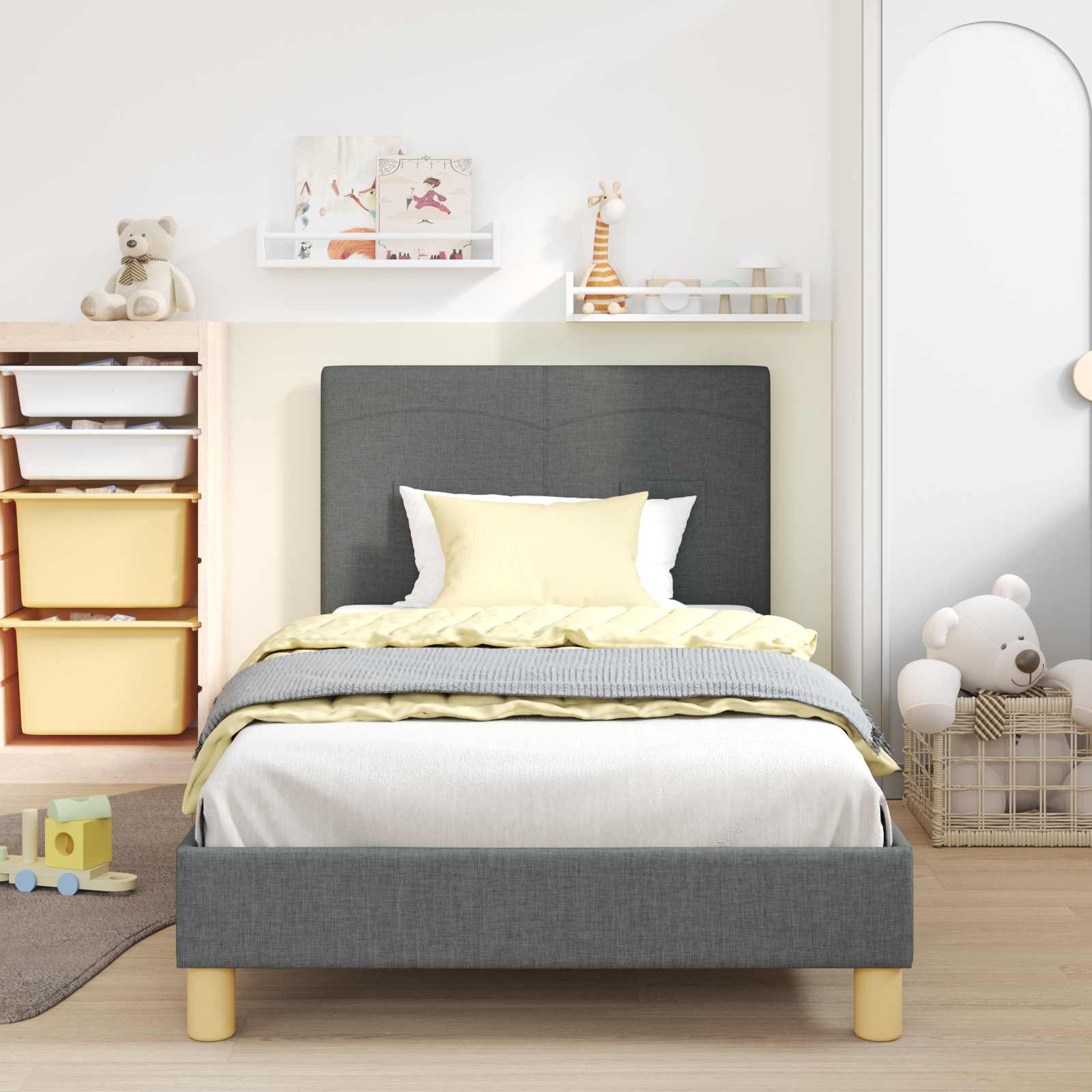 Cadre de lit pour enfants avec tête de lit Gris foncé tissu - XIOS