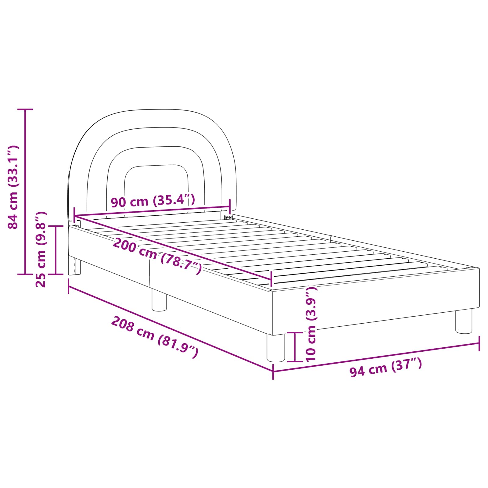 Cadre de lit pour enfants avec tête de lit Rose 90 x 200 cm - XIOS