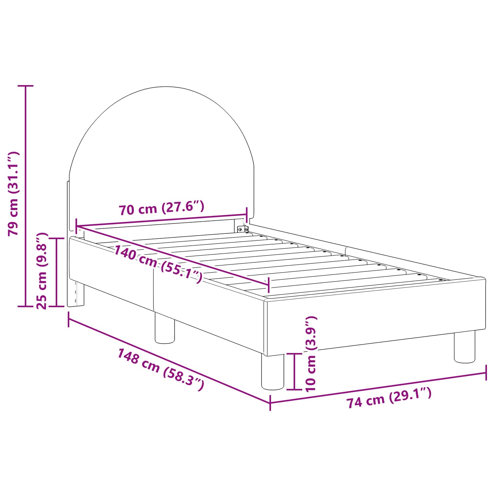 Cadre de lit pour tout-petit avec tête de lit Rose 70 x 140 cm - XIOS