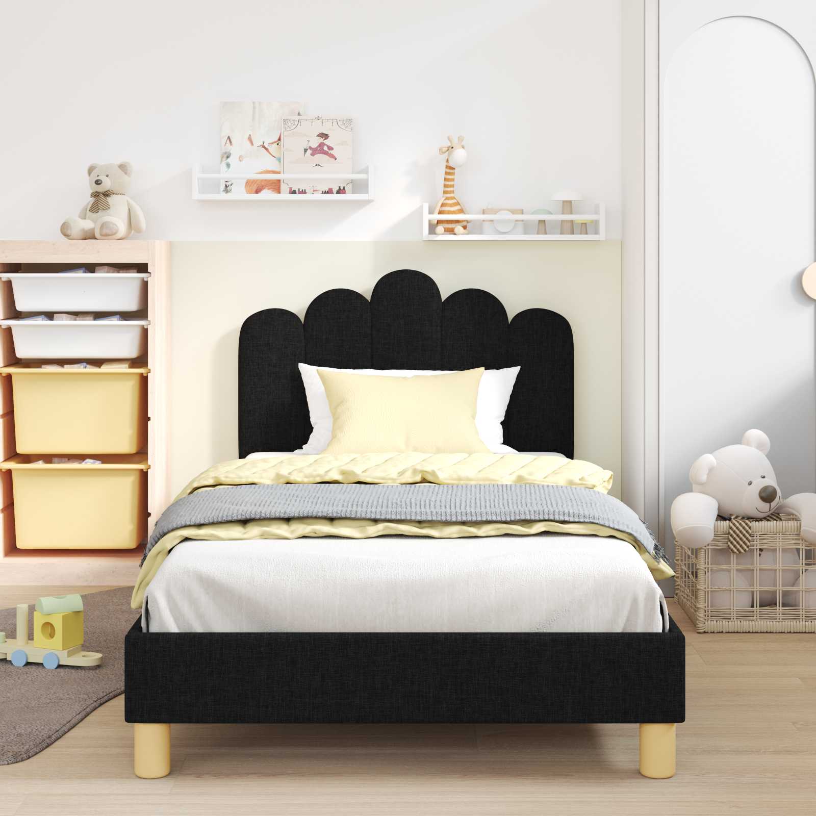 Cadre de lit pour enfants avec tête de lit Noir 80 x 200 cm - XIOS