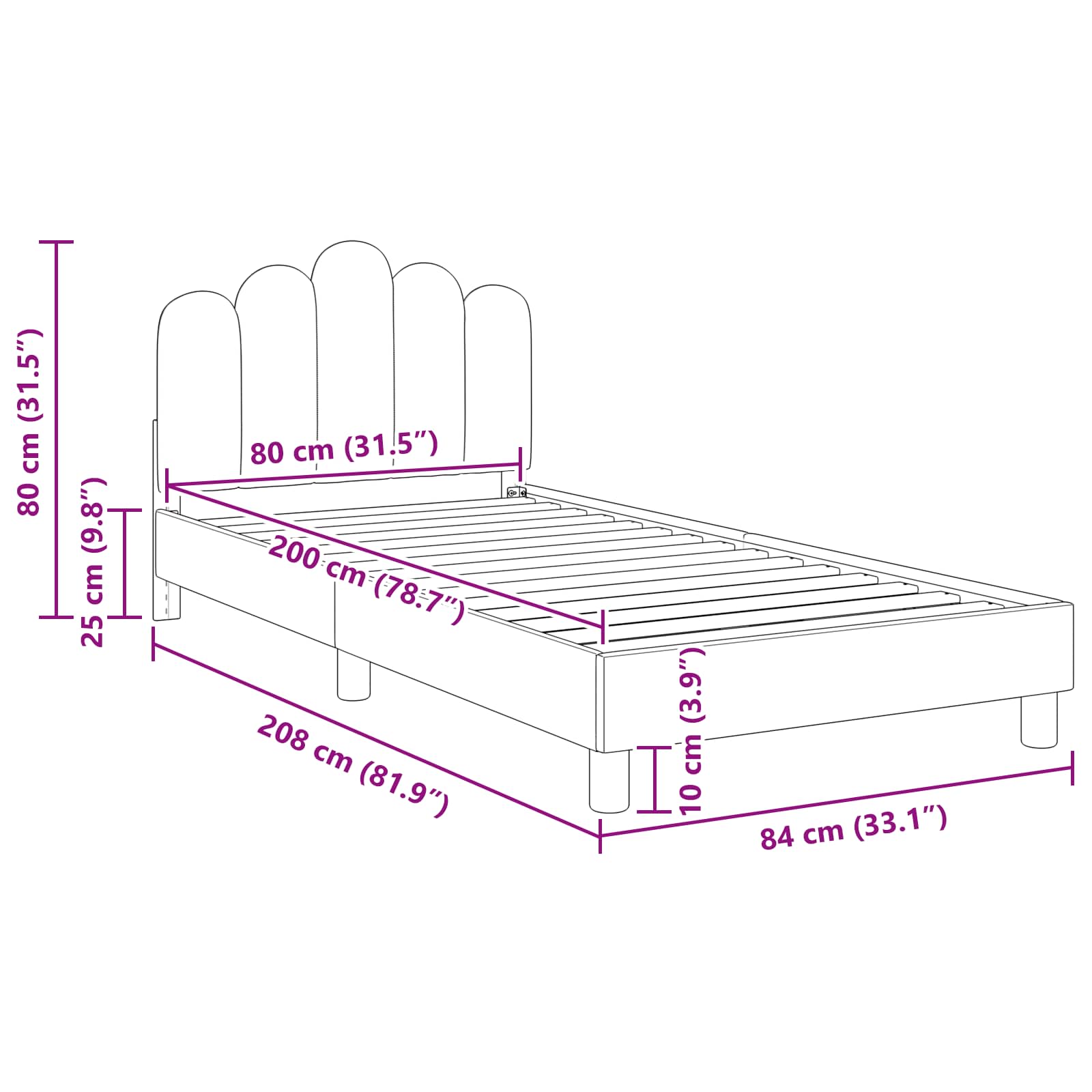 Cadre de lit pour enfants avec tête de lit Rose 80 x 200 cm - XIOS