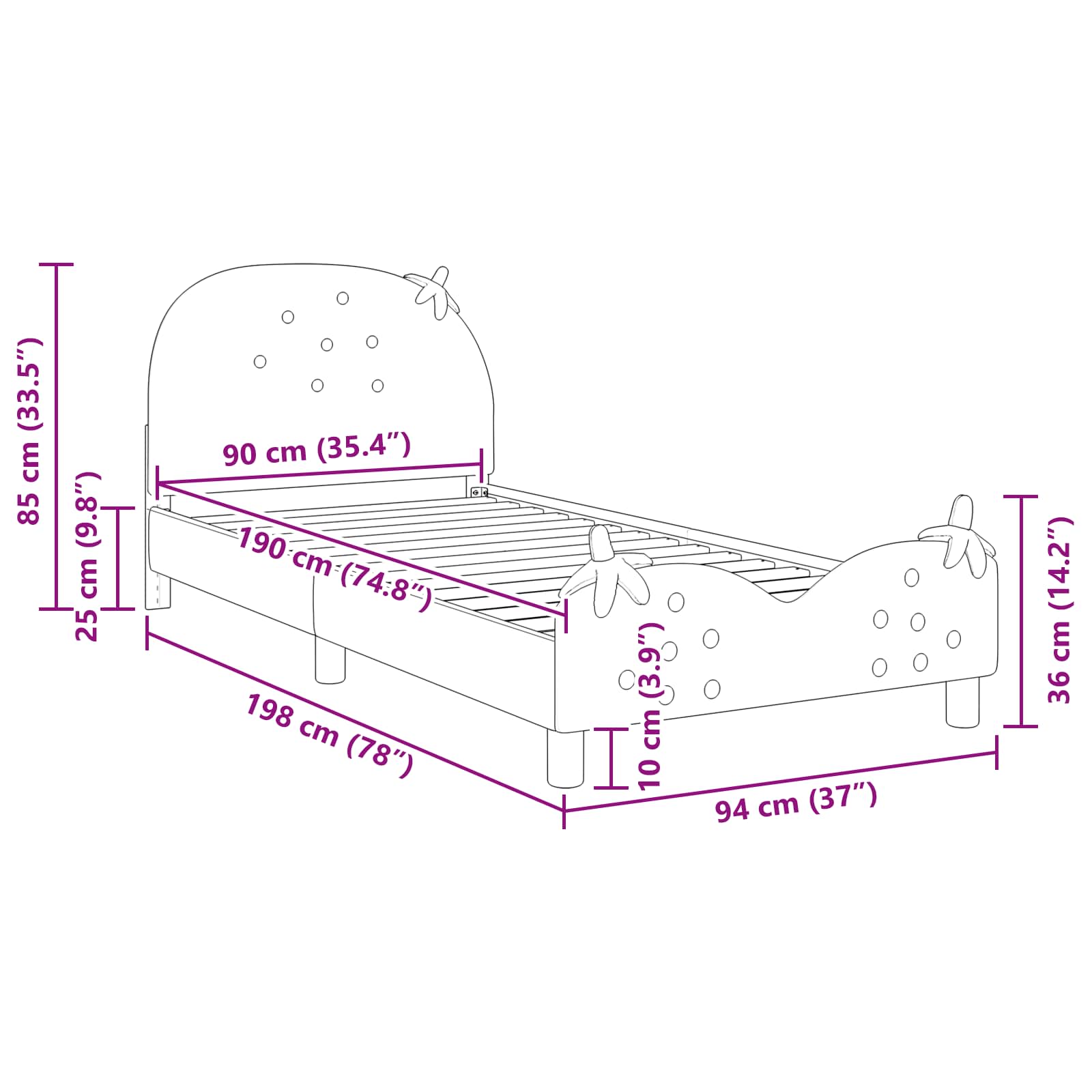Cadre de lit pour enfants avec tête de lit Rose 90 x 190 cm - XIOS
