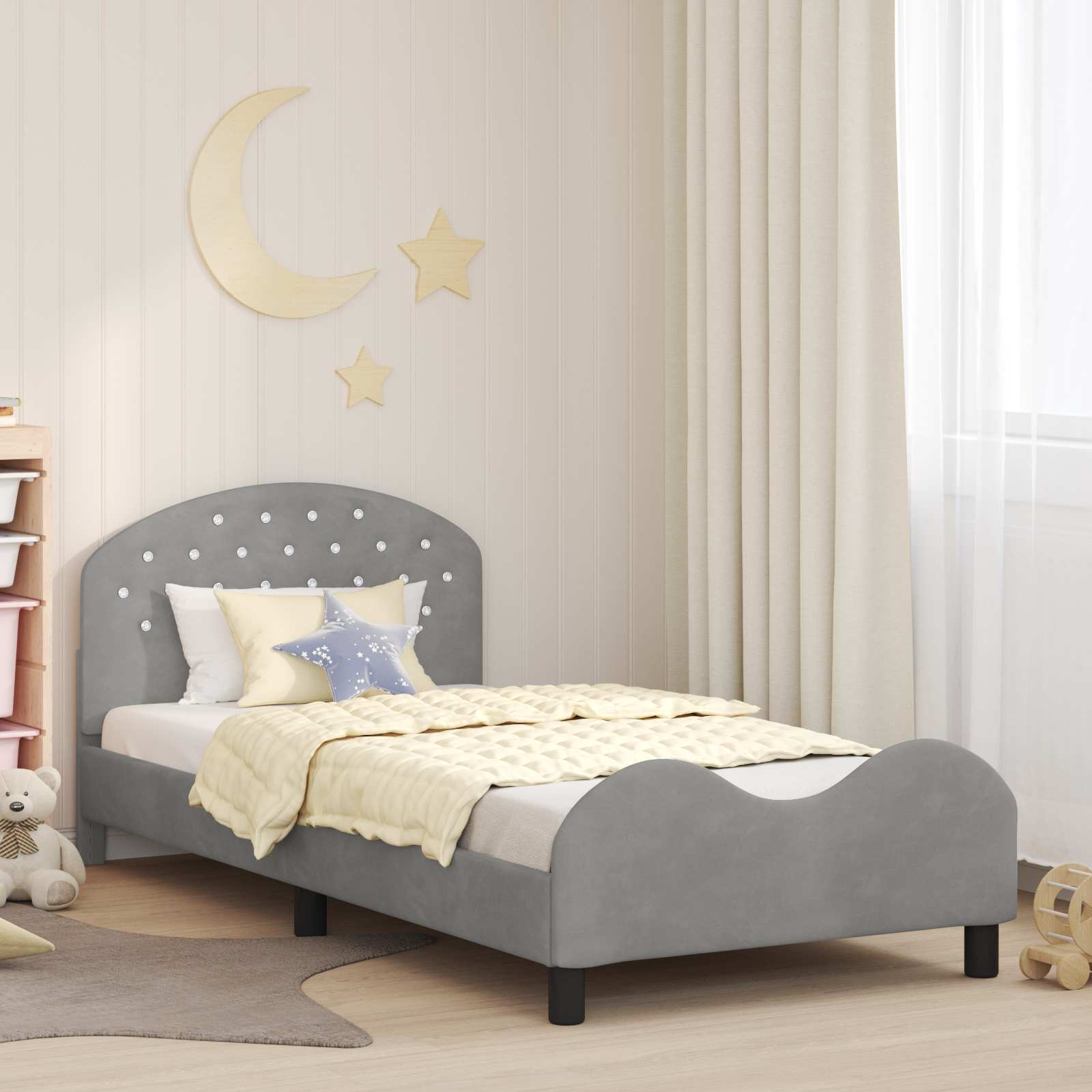 Cadre de lit pour enfants avec tête de lit Gris clair Velours - XIOS