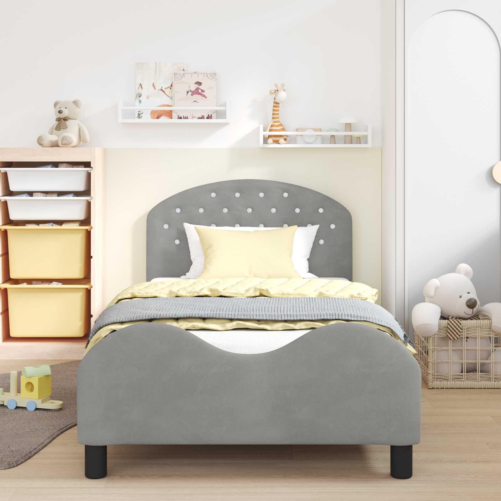 Cadre de lit pour enfants avec tête de lit Gris clair Velours - XIOS