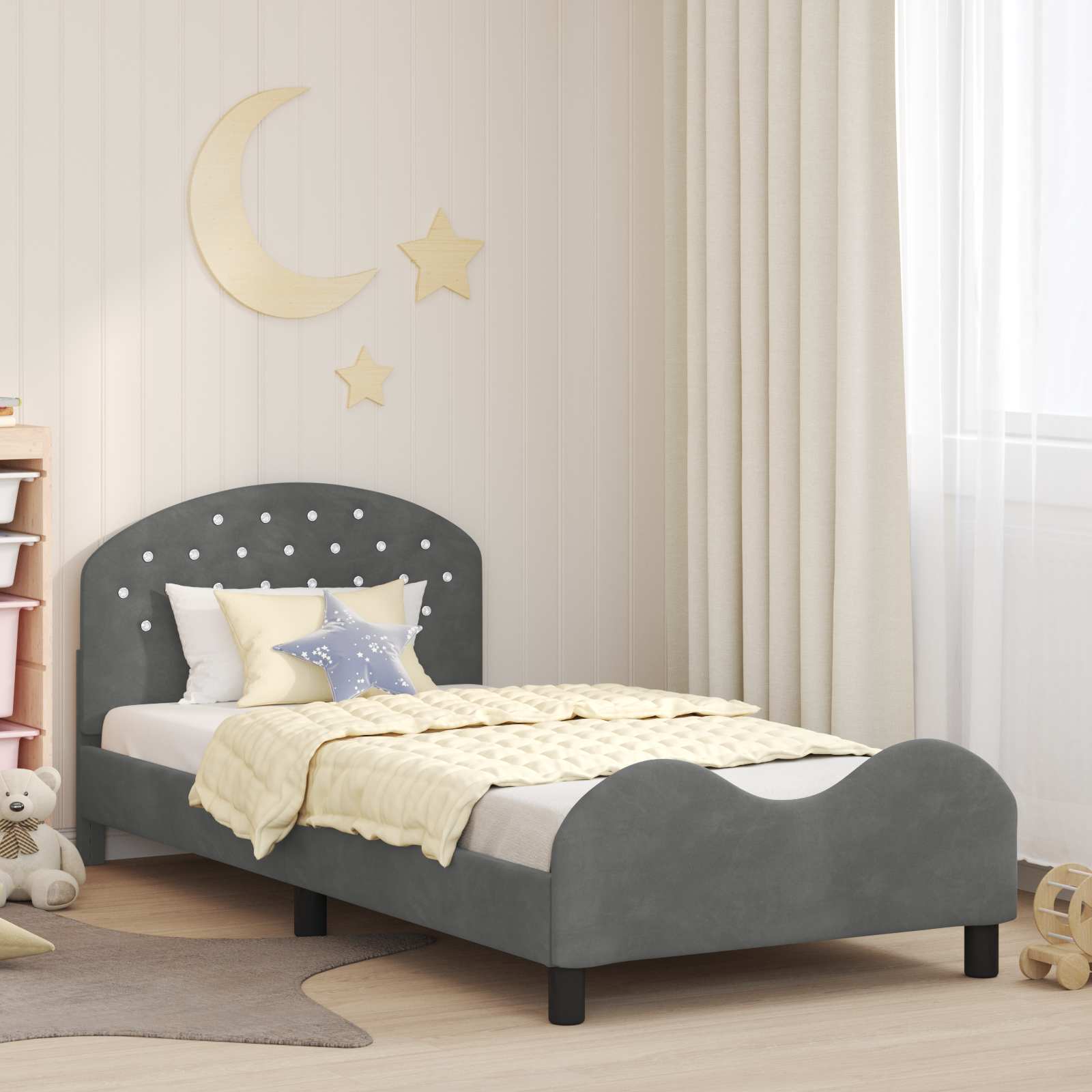 Cadre de lit pour enfants avec tête de lit Gris foncé Velours - XIOS