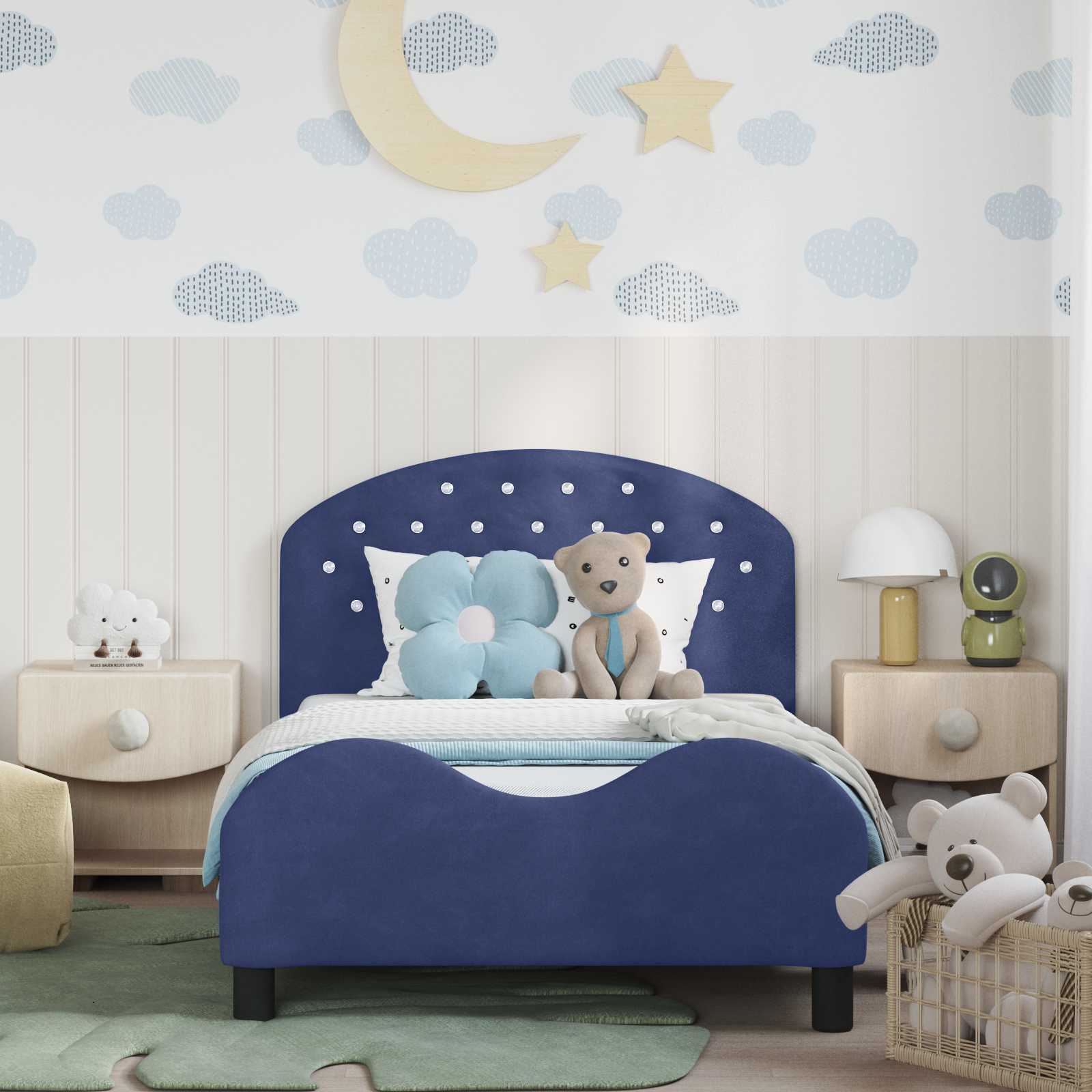 Cadre de lit pour enfants avec tête de lit Bleu police Velours - XIOS