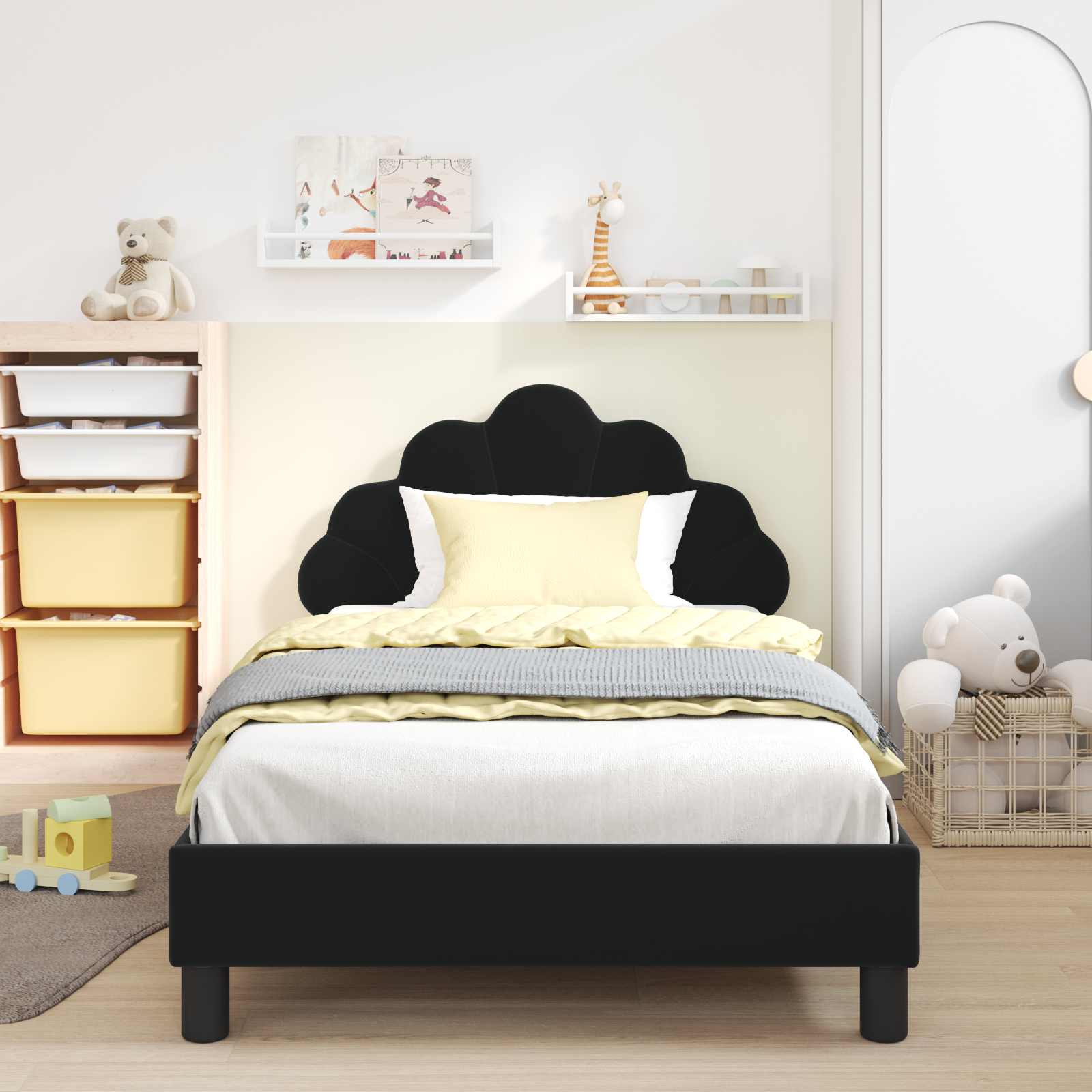 Cadre de lit pour enfants avec tête de lit Noir 90 x 200 cm - XIOS