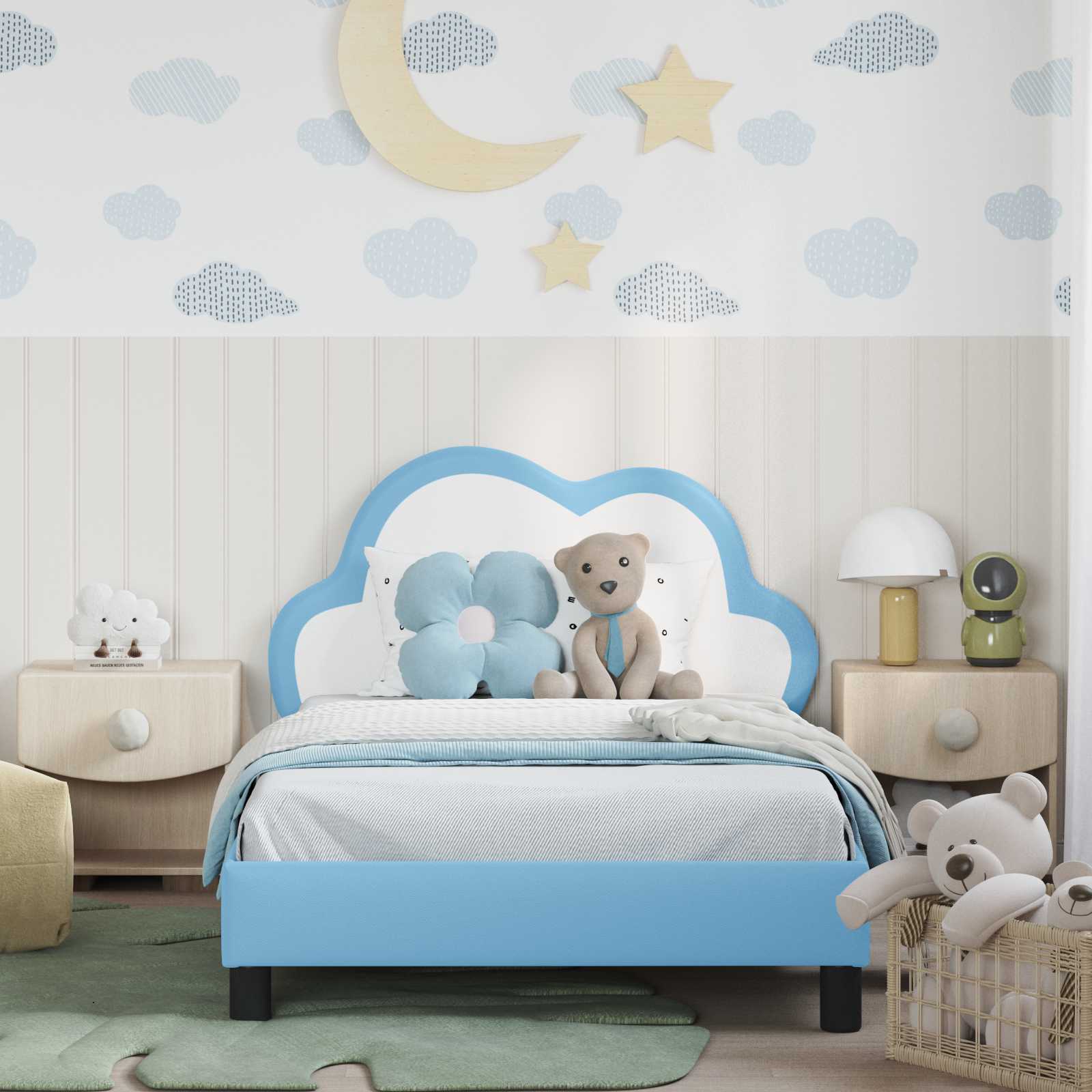 Cadre de lit avec tête de lit Bleu 90 x 190 cm PU - XIOS